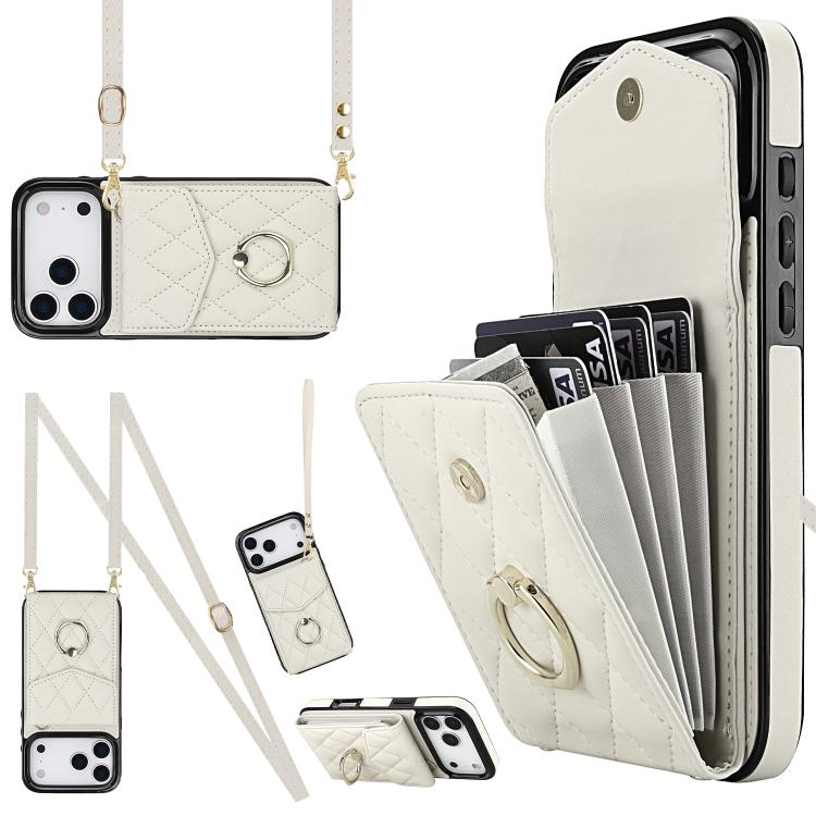 เคสโทรศัพท์กระเป๋าใส่บัตรลายข้าวหลามตัดพร้อมสายคล้องยาว สำหรับ iPhone 17e / 16e, สำหรับ iPhone 17 Pro Max, สำหรับ iPhone 17 Pro, สำหรับ iPhone 17, สำหรับ iPhone Air, สำหรับ iPhone 15 Pro Max