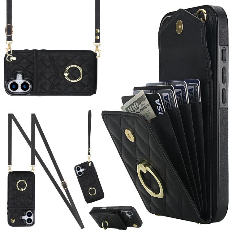 เคสโทรศัพท์กระเป๋าใส่บัตรลายข้าวหลามตัดพร้อมสายคล้องยาว สำหรับ iPhone 17e / 16e, สำหรับ iPhone 17 Pro Max, สำหรับ iPhone 17 Pro, สำหรับ iPhone 17, สำหรับ iPhone Air, สำหรับ iPhone 15 Pro Max