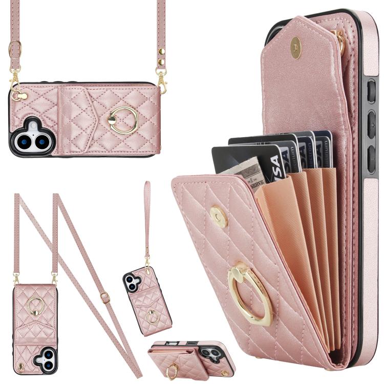 เคสโทรศัพท์กระเป๋าใส่บัตรลายข้าวหลามตัดพร้อมสายคล้องยาว สำหรับ iPhone 17e / 16e, สำหรับ iPhone 17 Pro Max, สำหรับ iPhone 17 Pro, สำหรับ iPhone 17, สำหรับ iPhone Air, สำหรับ iPhone 15 Pro Max