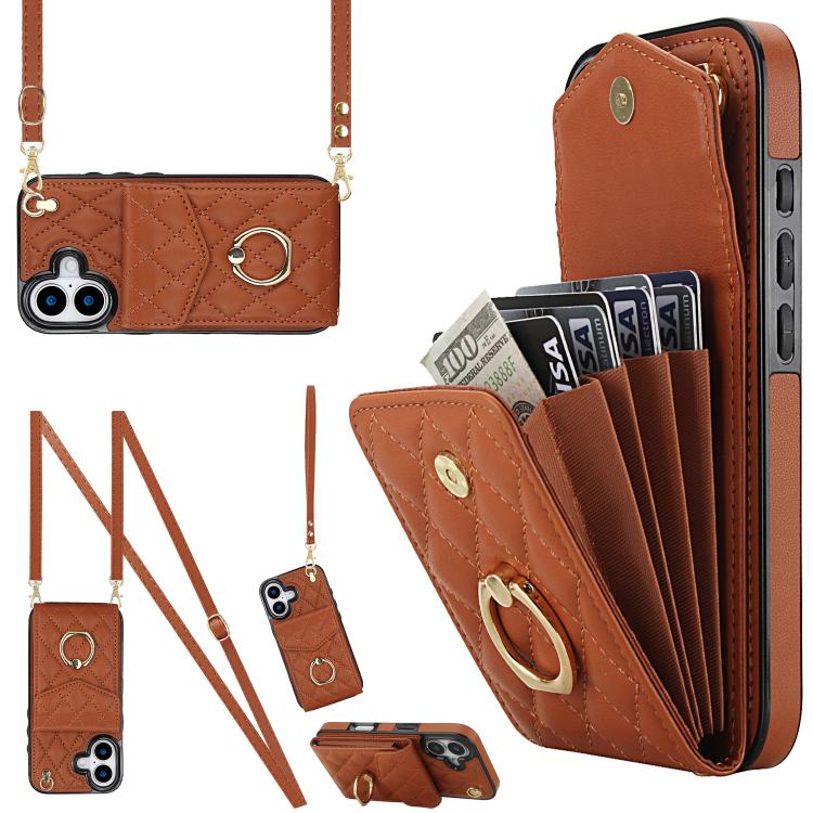 เคสโทรศัพท์กระเป๋าใส่บัตรลายข้าวหลามตัดพร้อมสายคล้องยาว สำหรับ iPhone 17e / 16e, สำหรับ iPhone 17 Pro Max, สำหรับ iPhone 17 Pro, สำหรับ iPhone 17, สำหรับ iPhone Air, สำหรับ iPhone 15 Pro Max