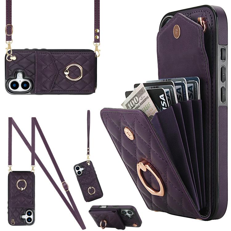 เคสโทรศัพท์กระเป๋าใส่บัตรลายข้าวหลามตัดพร้อมสายคล้องยาว สำหรับ iPhone 17e / 16e, สำหรับ iPhone 17 Pro Max, สำหรับ iPhone 17 Pro, สำหรับ iPhone 17, สำหรับ iPhone Air, สำหรับ iPhone 15 Pro Max