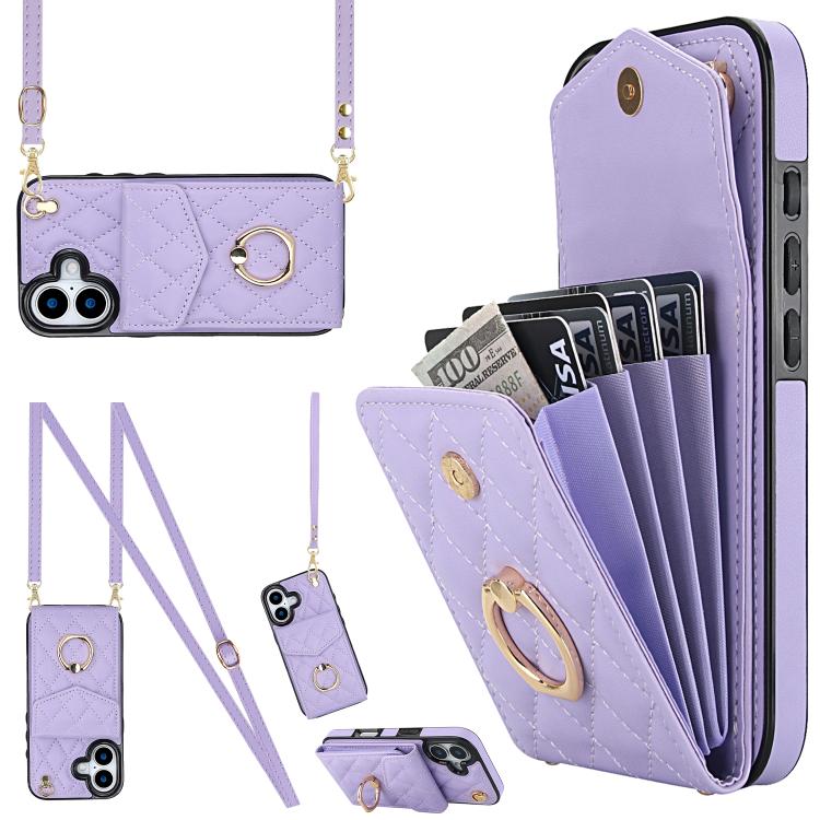 เคสโทรศัพท์กระเป๋าใส่บัตรลายข้าวหลามตัดพร้อมสายคล้องยาว สำหรับ iPhone 17e / 16e, สำหรับ iPhone 17 Pro Max, สำหรับ iPhone 17 Pro, สำหรับ iPhone 17, สำหรับ iPhone Air, สำหรับ iPhone 15 Pro Max