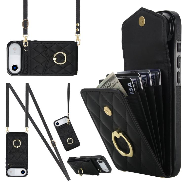 เคสโทรศัพท์กระเป๋าใส่บัตรลายข้าวหลามตัดพร้อมสายคล้องยาว สำหรับ iPhone 17e / 16e, สำหรับ iPhone 17 Pro Max, สำหรับ iPhone 17 Pro, สำหรับ iPhone 17, สำหรับ iPhone Air, สำหรับ iPhone 15 Pro Max