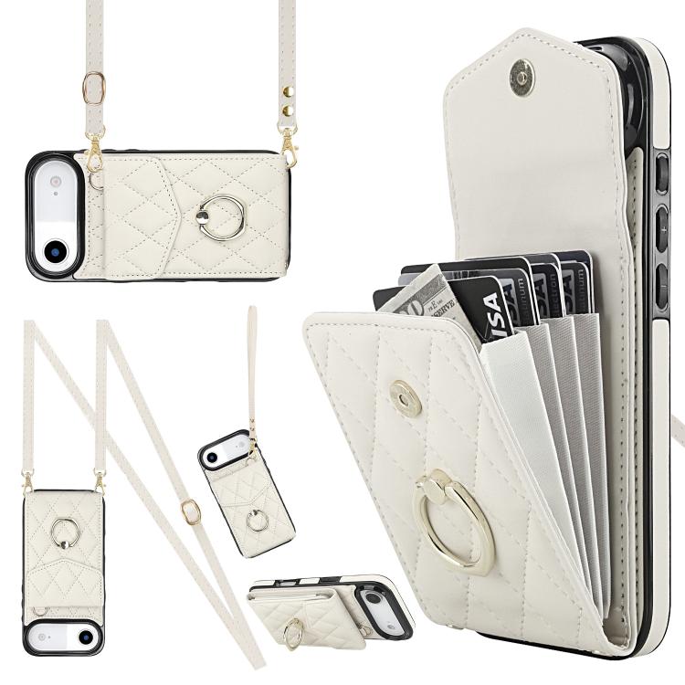 เคสโทรศัพท์กระเป๋าใส่บัตรลายข้าวหลามตัดพร้อมสายคล้องยาว สำหรับ iPhone 17e / 16e, สำหรับ iPhone 17 Pro Max, สำหรับ iPhone 17 Pro, สำหรับ iPhone 17, สำหรับ iPhone Air, สำหรับ iPhone 15 Pro Max