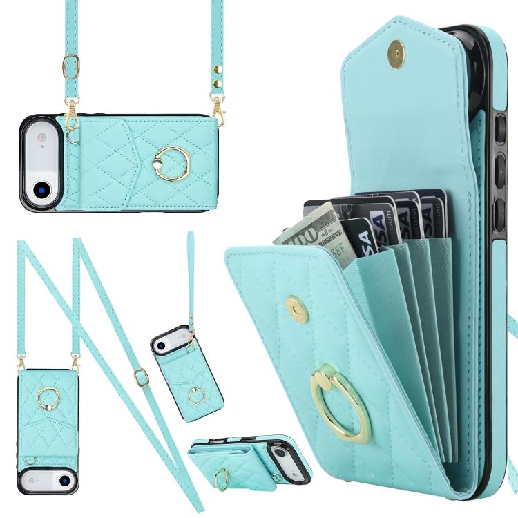 เคสโทรศัพท์กระเป๋าใส่บัตรลายข้าวหลามตัดพร้อมสายคล้องยาว สำหรับ iPhone 17e / 16e, สำหรับ iPhone 17 Pro Max, สำหรับ iPhone 17 Pro, สำหรับ iPhone 17, สำหรับ iPhone Air, สำหรับ iPhone 15 Pro Max