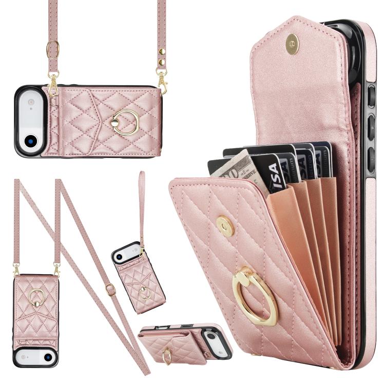เคสโทรศัพท์กระเป๋าใส่บัตรลายข้าวหลามตัดพร้อมสายคล้องยาว สำหรับ iPhone 17e / 16e, สำหรับ iPhone 17 Pro Max, สำหรับ iPhone 17 Pro, สำหรับ iPhone 17, สำหรับ iPhone Air, สำหรับ iPhone 15 Pro Max