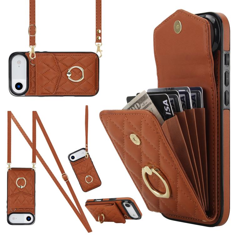 เคสโทรศัพท์กระเป๋าใส่บัตรลายข้าวหลามตัดพร้อมสายคล้องยาว สำหรับ iPhone 17e / 16e, สำหรับ iPhone 17 Pro Max, สำหรับ iPhone 17 Pro, สำหรับ iPhone 17, สำหรับ iPhone Air, สำหรับ iPhone 15 Pro Max