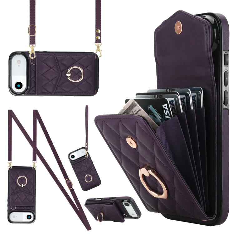 เคสโทรศัพท์กระเป๋าใส่บัตรลายข้าวหลามตัดพร้อมสายคล้องยาว สำหรับ iPhone 17e / 16e, สำหรับ iPhone 17 Pro Max, สำหรับ iPhone 17 Pro, สำหรับ iPhone 17, สำหรับ iPhone Air, สำหรับ iPhone 15 Pro Max