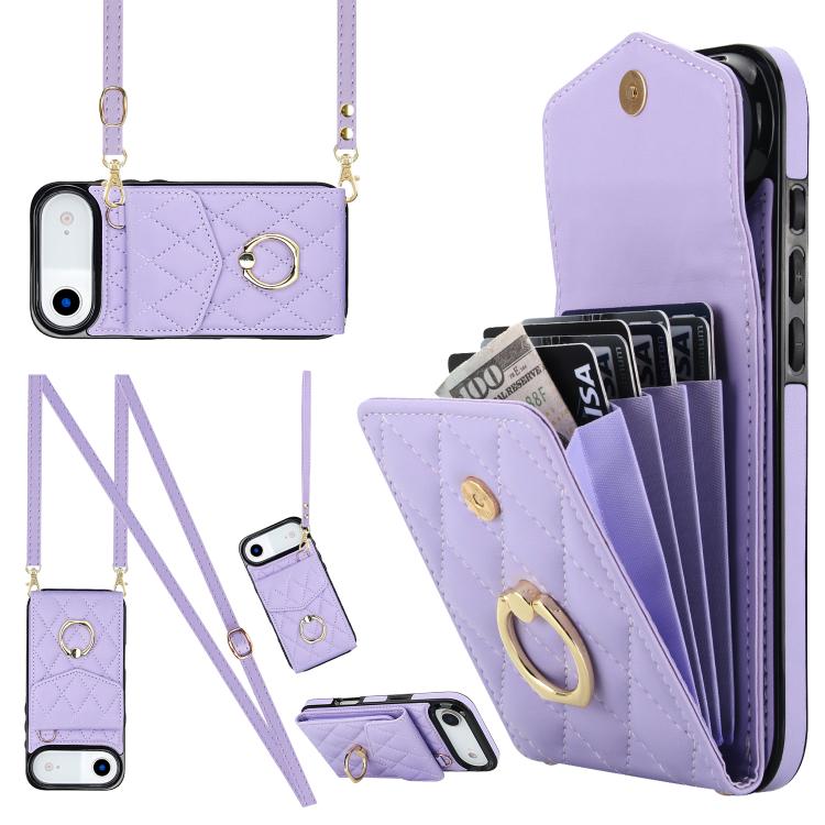 เคสโทรศัพท์กระเป๋าใส่บัตรลายข้าวหลามตัดพร้อมสายคล้องยาว สำหรับ iPhone 17e / 16e, สำหรับ iPhone 17 Pro Max, สำหรับ iPhone 17 Pro, สำหรับ iPhone 17, สำหรับ iPhone Air, สำหรับ iPhone 15 Pro Max