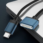 สายชาร์จแม่เหล็ก 140W Type-C เป็น Magsafe 3 สีเงินและสีน้ำเงิน
