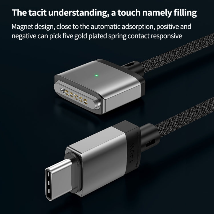 สายชาร์จแม่เหล็ก 140W Type-C เป็น Magsafe 3 สีเงินและสีน้ำเงิน