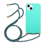 Wheat Straw Material + TPU Phone Case with Lanyard, For iPhone 15 Pro Max, For iPhone 15 Pro, For iPhone 15 Plus, For iPhone 15