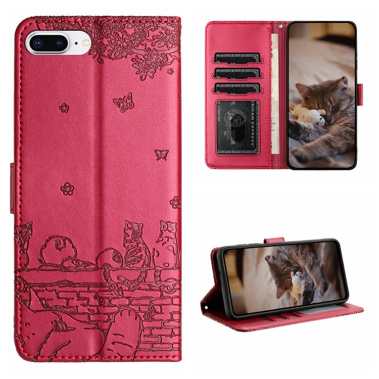 เคสโทรศัพท์หนังลายปั๊มแมวพร้อมสายคล้อง สำหรับ iPhone 11 Pro, สำหรับ iPhone XS Max, สำหรับ iPhone X, สำหรับ iPhone 7 Plus / 8 Plus