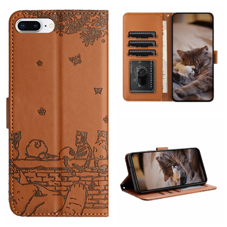 เคสโทรศัพท์หนังลายปั๊มแมวพร้อมสายคล้อง สำหรับ iPhone 11 Pro, สำหรับ iPhone XS Max, สำหรับ iPhone X, สำหรับ iPhone 7 Plus / 8 Plus