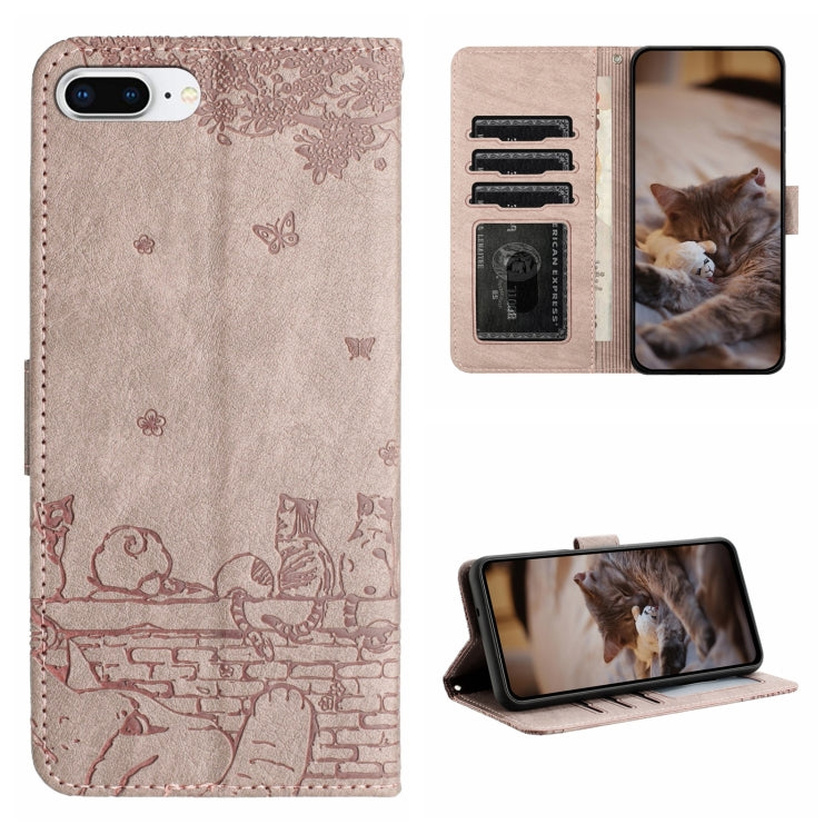 เคสโทรศัพท์หนังลายปั๊มแมวพร้อมสายคล้อง สำหรับ iPhone 11 Pro, สำหรับ iPhone XS Max, สำหรับ iPhone X, สำหรับ iPhone 7 Plus / 8 Plus