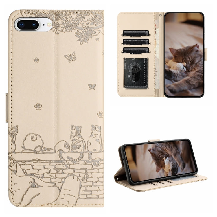 เคสโทรศัพท์หนังลายปั๊มแมวพร้อมสายคล้อง สำหรับ iPhone 11 Pro, สำหรับ iPhone XS Max, สำหรับ iPhone X, สำหรับ iPhone 7 Plus / 8 Plus