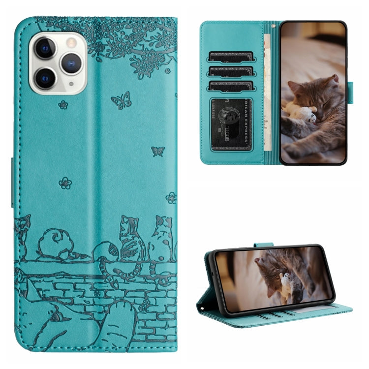 เคสโทรศัพท์หนังลายปั๊มแมวพร้อมสายคล้อง สำหรับ iPhone 11 Pro, สำหรับ iPhone XS Max, สำหรับ iPhone X, สำหรับ iPhone 7 Plus / 8 Plus