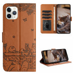 เคสโทรศัพท์หนังลายปั๊มแมวพร้อมสายคล้อง สำหรับ iPhone 11 Pro, สำหรับ iPhone XS Max, สำหรับ iPhone X, สำหรับ iPhone 7 Plus / 8 Plus