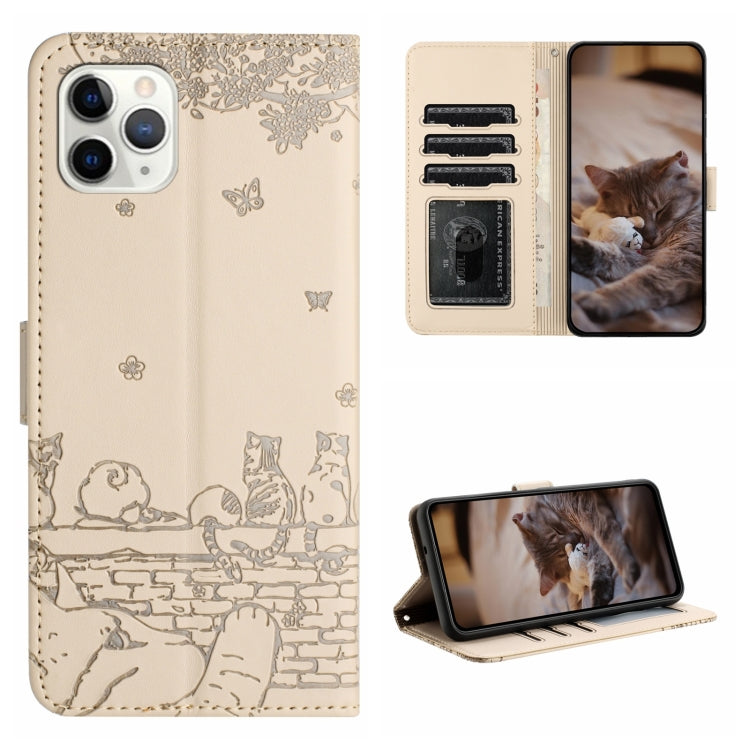 เคสโทรศัพท์หนังลายปั๊มแมวพร้อมสายคล้อง สำหรับ iPhone 11 Pro, สำหรับ iPhone XS Max, สำหรับ iPhone X, สำหรับ iPhone 7 Plus / 8 Plus