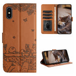 เคสโทรศัพท์หนังลายปั๊มแมวพร้อมสายคล้อง สำหรับ iPhone 11 Pro, สำหรับ iPhone XS Max, สำหรับ iPhone X, สำหรับ iPhone 7 Plus / 8 Plus
