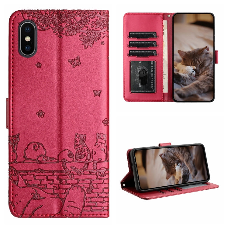 เคสโทรศัพท์หนังลายปั๊มแมวพร้อมสายคล้อง สำหรับ iPhone 11 Pro, สำหรับ iPhone XS Max, สำหรับ iPhone X, สำหรับ iPhone 7 Plus / 8 Plus