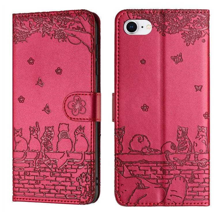 เคสโทรศัพท์หนังลายปั๊มแมวพร้อมสายคล้อง สำหรับ iPhone 16e / 17e, สำหรับ iPhone 17 Pro Max, สำหรับ iPhone 17 Pro, สำหรับ iPhone 17, สำหรับ iPhone Air, สำหรับ iPhone 16 Pro Max, สำหรับ iPhone 16 Pro, สำหรับ iPhone 16 Plus, สำหรับ iPhone 16