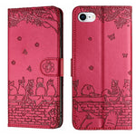 เคสโทรศัพท์หนังลายปั๊มแมวพร้อมสายคล้อง สำหรับ iPhone 16e / 17e, สำหรับ iPhone 17 Pro Max, สำหรับ iPhone 17 Pro, สำหรับ iPhone 17, สำหรับ iPhone Air, สำหรับ iPhone 16 Pro Max, สำหรับ iPhone 16 Pro, สำหรับ iPhone 16 Plus, สำหรับ iPhone 16