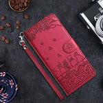 เคสโทรศัพท์หนังลายปั๊มแมวพร้อมสายคล้อง สำหรับ iPhone 16e / 17e, สำหรับ iPhone 17 Pro Max, สำหรับ iPhone 17 Pro, สำหรับ iPhone 17, สำหรับ iPhone Air, สำหรับ iPhone 16 Pro Max, สำหรับ iPhone 16 Pro, สำหรับ iPhone 16 Plus, สำหรับ iPhone 16