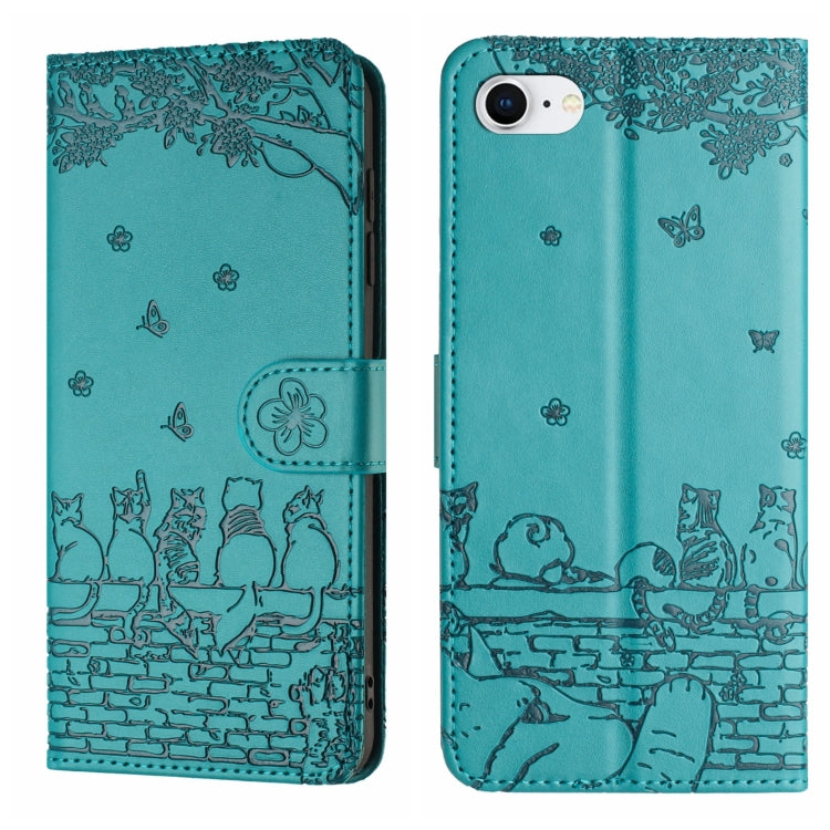 เคสโทรศัพท์หนังลายปั๊มแมวพร้อมสายคล้อง สำหรับ iPhone 16e / 17e, สำหรับ iPhone 17 Pro Max, สำหรับ iPhone 17 Pro, สำหรับ iPhone 17, สำหรับ iPhone Air, สำหรับ iPhone 16 Pro Max, สำหรับ iPhone 16 Pro, สำหรับ iPhone 16 Plus, สำหรับ iPhone 16