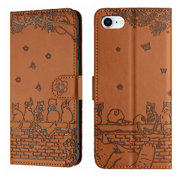 เคสโทรศัพท์หนังลายปั๊มแมวพร้อมสายคล้อง สำหรับ iPhone 16e / 17e, สำหรับ iPhone 17 Pro Max, สำหรับ iPhone 17 Pro, สำหรับ iPhone 17, สำหรับ iPhone Air, สำหรับ iPhone 16 Pro Max, สำหรับ iPhone 16 Pro, สำหรับ iPhone 16 Plus, สำหรับ iPhone 16