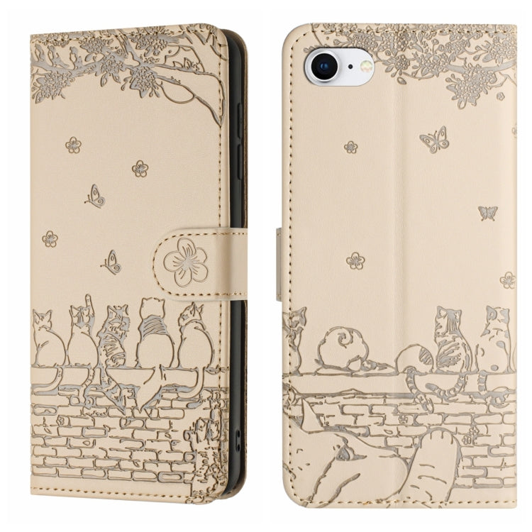 เคสโทรศัพท์หนังลายปั๊มแมวพร้อมสายคล้อง สำหรับ iPhone 16e / 17e, สำหรับ iPhone 17 Pro Max, สำหรับ iPhone 17 Pro, สำหรับ iPhone 17, สำหรับ iPhone Air, สำหรับ iPhone 16 Pro Max, สำหรับ iPhone 16 Pro, สำหรับ iPhone 16 Plus, สำหรับ iPhone 16
