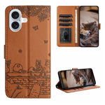 เคสโทรศัพท์หนังลายปั๊มแมวพร้อมสายคล้อง สำหรับ iPhone 16e / 17e, สำหรับ iPhone 17 Pro Max, สำหรับ iPhone 17 Pro, สำหรับ iPhone 17, สำหรับ iPhone Air, สำหรับ iPhone 16 Pro Max, สำหรับ iPhone 16 Pro, สำหรับ iPhone 16 Plus, สำหรับ iPhone 16