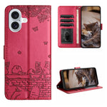 เคสโทรศัพท์หนังลายปั๊มแมวพร้อมสายคล้อง สำหรับ iPhone 16e / 17e, สำหรับ iPhone 17 Pro Max, สำหรับ iPhone 17 Pro, สำหรับ iPhone 17, สำหรับ iPhone Air, สำหรับ iPhone 16 Pro Max, สำหรับ iPhone 16 Pro, สำหรับ iPhone 16 Plus, สำหรับ iPhone 16