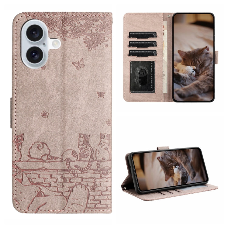 เคสโทรศัพท์หนังลายปั๊มแมวพร้อมสายคล้อง สำหรับ iPhone 16e / 17e, สำหรับ iPhone 17 Pro Max, สำหรับ iPhone 17 Pro, สำหรับ iPhone 17, สำหรับ iPhone Air, สำหรับ iPhone 16 Pro Max, สำหรับ iPhone 16 Pro, สำหรับ iPhone 16 Plus, สำหรับ iPhone 16