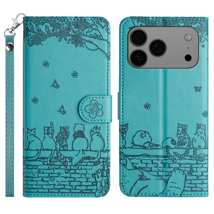 เคสโทรศัพท์หนังลายปั๊มแมวพร้อมสายคล้อง สำหรับ iPhone 16e / 17e, สำหรับ iPhone 17 Pro Max, สำหรับ iPhone 17 Pro, สำหรับ iPhone 17, สำหรับ iPhone Air, สำหรับ iPhone 16 Pro Max, สำหรับ iPhone 16 Pro, สำหรับ iPhone 16 Plus, สำหรับ iPhone 16