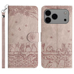 เคสโทรศัพท์หนังลายปั๊มแมวพร้อมสายคล้อง สำหรับ iPhone 16e / 17e, สำหรับ iPhone 17 Pro Max, สำหรับ iPhone 17 Pro, สำหรับ iPhone 17, สำหรับ iPhone Air, สำหรับ iPhone 16 Pro Max, สำหรับ iPhone 16 Pro, สำหรับ iPhone 16 Plus, สำหรับ iPhone 16