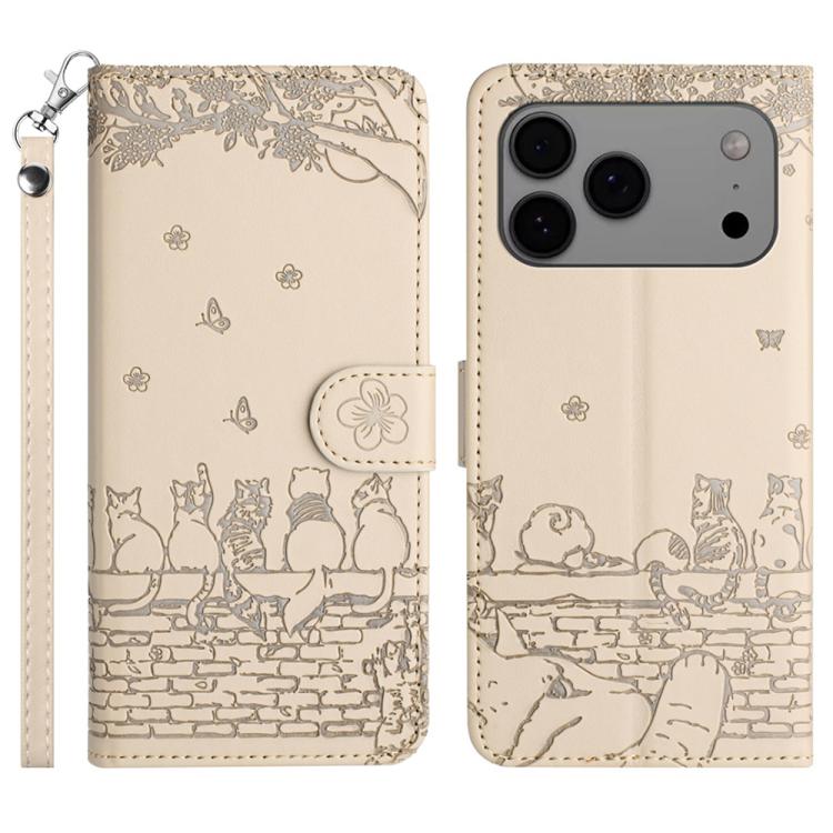 เคสโทรศัพท์หนังลายปั๊มแมวพร้อมสายคล้อง สำหรับ iPhone 16e / 17e, สำหรับ iPhone 17 Pro Max, สำหรับ iPhone 17 Pro, สำหรับ iPhone 17, สำหรับ iPhone Air, สำหรับ iPhone 16 Pro Max, สำหรับ iPhone 16 Pro, สำหรับ iPhone 16 Plus, สำหรับ iPhone 16