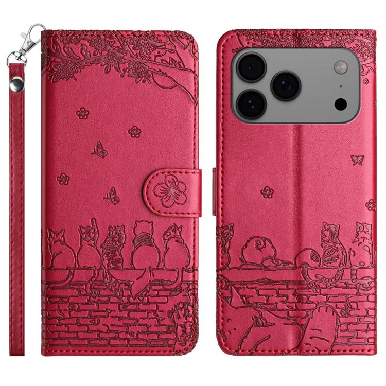 เคสโทรศัพท์หนังลายปั๊มแมวพร้อมสายคล้อง สำหรับ iPhone 16e / 17e, สำหรับ iPhone 17 Pro Max, สำหรับ iPhone 17 Pro, สำหรับ iPhone 17, สำหรับ iPhone Air, สำหรับ iPhone 16 Pro Max, สำหรับ iPhone 16 Pro, สำหรับ iPhone 16 Plus, สำหรับ iPhone 16