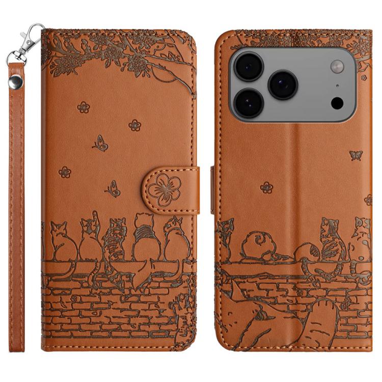 เคสโทรศัพท์หนังลายปั๊มแมวพร้อมสายคล้อง สำหรับ iPhone 16e / 17e, สำหรับ iPhone 17 Pro Max, สำหรับ iPhone 17 Pro, สำหรับ iPhone 17, สำหรับ iPhone Air, สำหรับ iPhone 16 Pro Max, สำหรับ iPhone 16 Pro, สำหรับ iPhone 16 Plus, สำหรับ iPhone 16