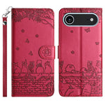 เคสโทรศัพท์หนังลายปั๊มแมวพร้อมสายคล้อง สำหรับ iPhone 16e / 17e, สำหรับ iPhone 17 Pro Max, สำหรับ iPhone 17 Pro, สำหรับ iPhone 17, สำหรับ iPhone Air, สำหรับ iPhone 16 Pro Max, สำหรับ iPhone 16 Pro, สำหรับ iPhone 16 Plus, สำหรับ iPhone 16