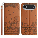 เคสโทรศัพท์หนังลายปั๊มแมวพร้อมสายคล้อง สำหรับ iPhone 16e / 17e, สำหรับ iPhone 17 Pro Max, สำหรับ iPhone 17 Pro, สำหรับ iPhone 17, สำหรับ iPhone Air, สำหรับ iPhone 16 Pro Max, สำหรับ iPhone 16 Pro, สำหรับ iPhone 16 Plus, สำหรับ iPhone 16