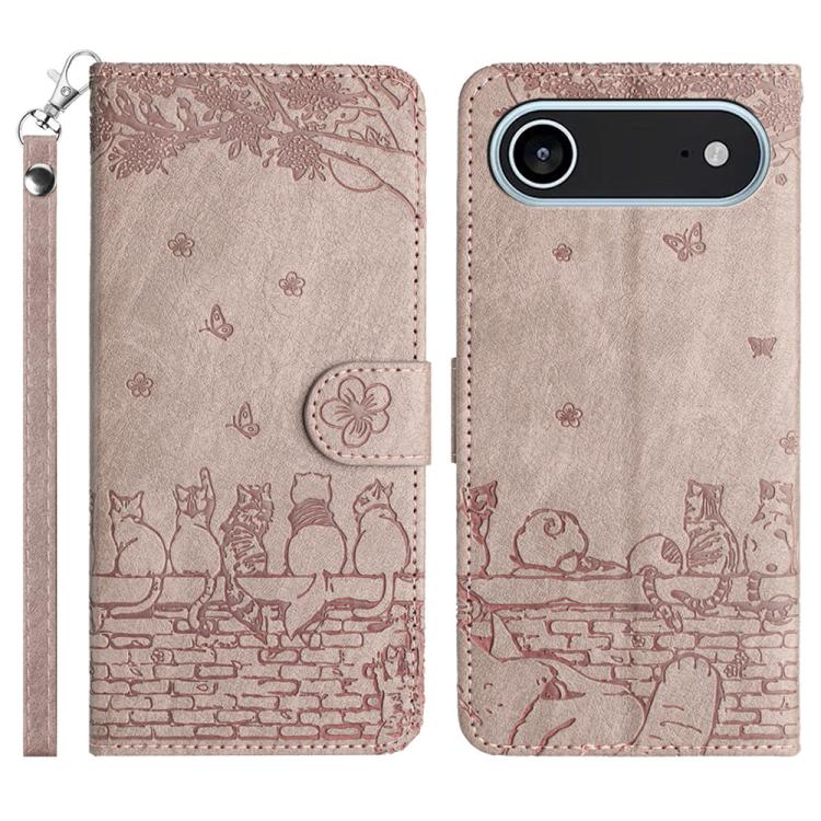 เคสโทรศัพท์หนังลายปั๊มแมวพร้อมสายคล้อง สำหรับ iPhone 16e / 17e, สำหรับ iPhone 17 Pro Max, สำหรับ iPhone 17 Pro, สำหรับ iPhone 17, สำหรับ iPhone Air, สำหรับ iPhone 16 Pro Max, สำหรับ iPhone 16 Pro, สำหรับ iPhone 16 Plus, สำหรับ iPhone 16