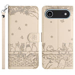 เคสโทรศัพท์หนังลายปั๊มแมวพร้อมสายคล้อง สำหรับ iPhone 16e / 17e, สำหรับ iPhone 17 Pro Max, สำหรับ iPhone 17 Pro, สำหรับ iPhone 17, สำหรับ iPhone Air, สำหรับ iPhone 16 Pro Max, สำหรับ iPhone 16 Pro, สำหรับ iPhone 16 Plus, สำหรับ iPhone 16
