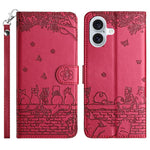 เคสโทรศัพท์หนังลายปั๊มแมวพร้อมสายคล้อง สำหรับ iPhone 16e / 17e, สำหรับ iPhone 17 Pro Max, สำหรับ iPhone 17 Pro, สำหรับ iPhone 17, สำหรับ iPhone Air, สำหรับ iPhone 16 Pro Max, สำหรับ iPhone 16 Pro, สำหรับ iPhone 16 Plus, สำหรับ iPhone 16