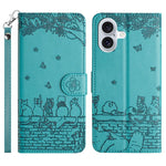 เคสโทรศัพท์หนังลายปั๊มแมวพร้อมสายคล้อง สำหรับ iPhone 16e / 17e, สำหรับ iPhone 17 Pro Max, สำหรับ iPhone 17 Pro, สำหรับ iPhone 17, สำหรับ iPhone Air, สำหรับ iPhone 16 Pro Max, สำหรับ iPhone 16 Pro, สำหรับ iPhone 16 Plus, สำหรับ iPhone 16