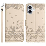 เคสโทรศัพท์หนังลายปั๊มแมวพร้อมสายคล้อง สำหรับ iPhone 16e / 17e, สำหรับ iPhone 17 Pro Max, สำหรับ iPhone 17 Pro, สำหรับ iPhone 17, สำหรับ iPhone Air, สำหรับ iPhone 16 Pro Max, สำหรับ iPhone 16 Pro, สำหรับ iPhone 16 Plus, สำหรับ iPhone 16