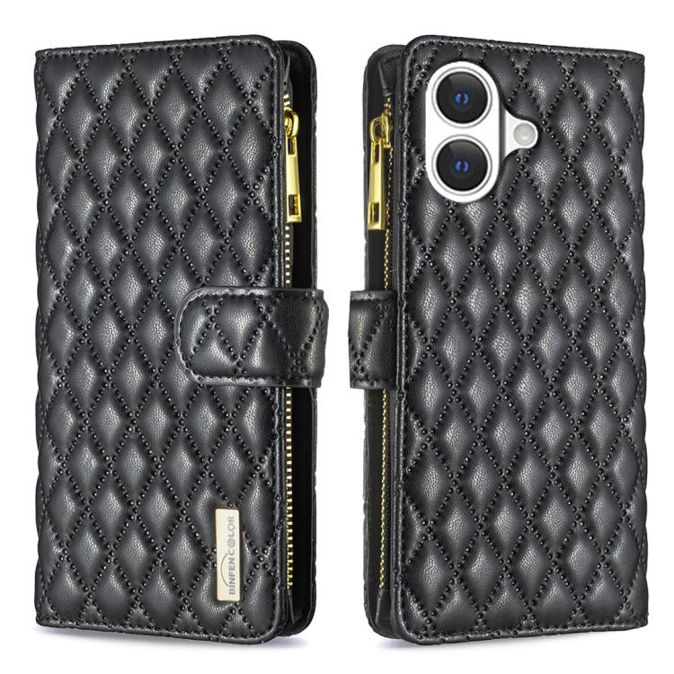 เคสโทรศัพท์หนังพับแบบกระเป๋าสตางค์ซิปลายตารางเพชร สำหรับ iPhone 17 Pro Max, iPhone 17 Pro, iPhone 17, iPhone Air, iPhone 16 Pro Max, iPhone 16 Pro, iPhone 16 Plus, iPhone 16