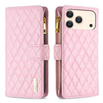 เคสโทรศัพท์หนังพับแบบกระเป๋าสตางค์ซิปลายตารางเพชร สำหรับ iPhone 17 Pro Max, iPhone 17 Pro, iPhone 17, iPhone Air, iPhone 16 Pro Max, iPhone 16 Pro, iPhone 16 Plus, iPhone 16