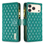 เคสโทรศัพท์หนังพับแบบกระเป๋าสตางค์ซิปลายตารางเพชร สำหรับ iPhone 17 Pro Max, iPhone 17 Pro, iPhone 17, iPhone Air, iPhone 16 Pro Max, iPhone 16 Pro, iPhone 16 Plus, iPhone 16