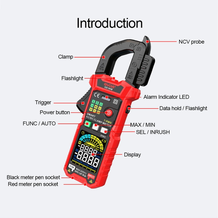 มัลติมิเตอร์ดิจิทัลแบบหนีบ GVDA GD166B รองรับ DC, GD166B
